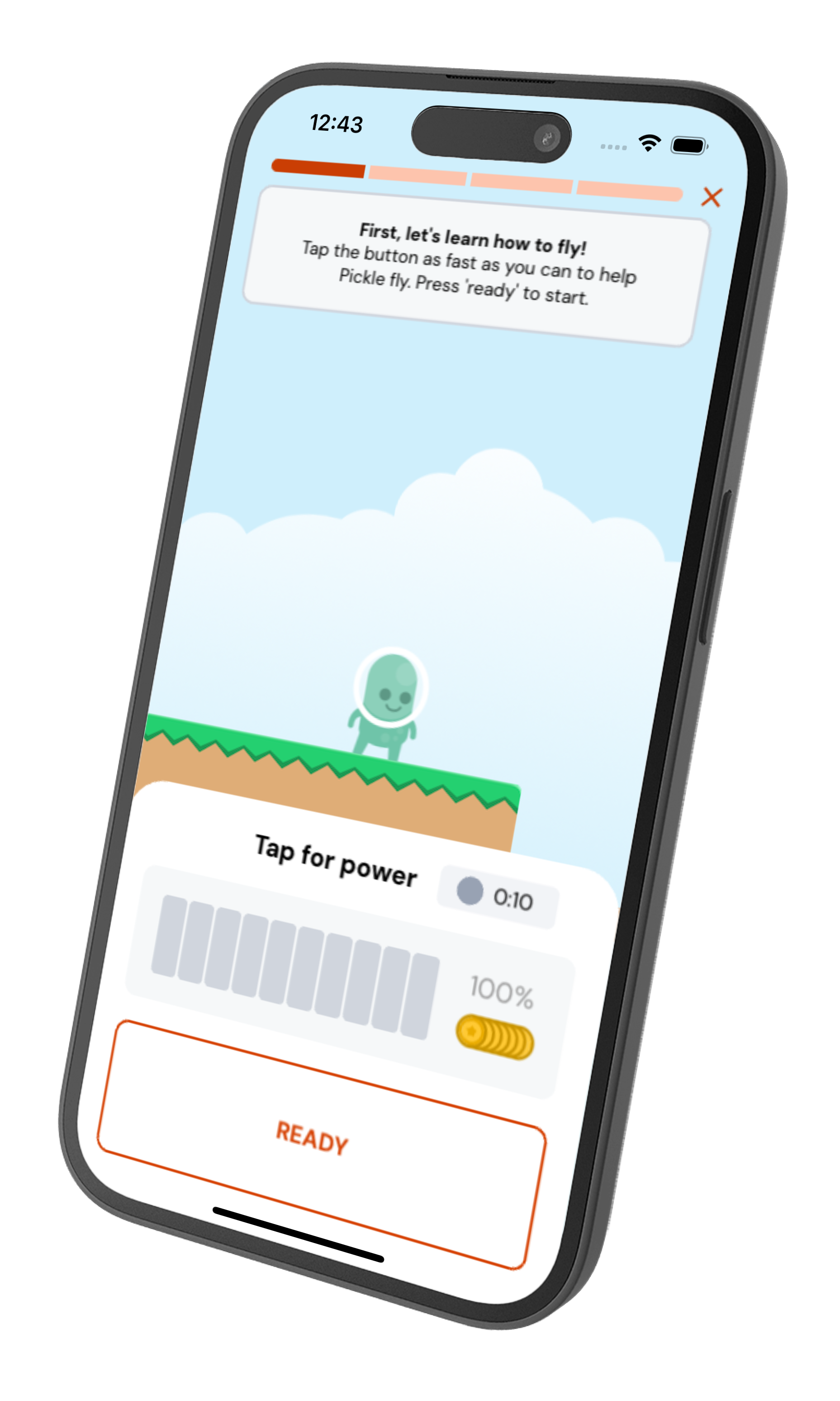 Vibe Up app screenshot showing the Pickle character mini-game